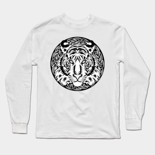 Tiger face print graphic black and white Long Sleeve T-Shirt